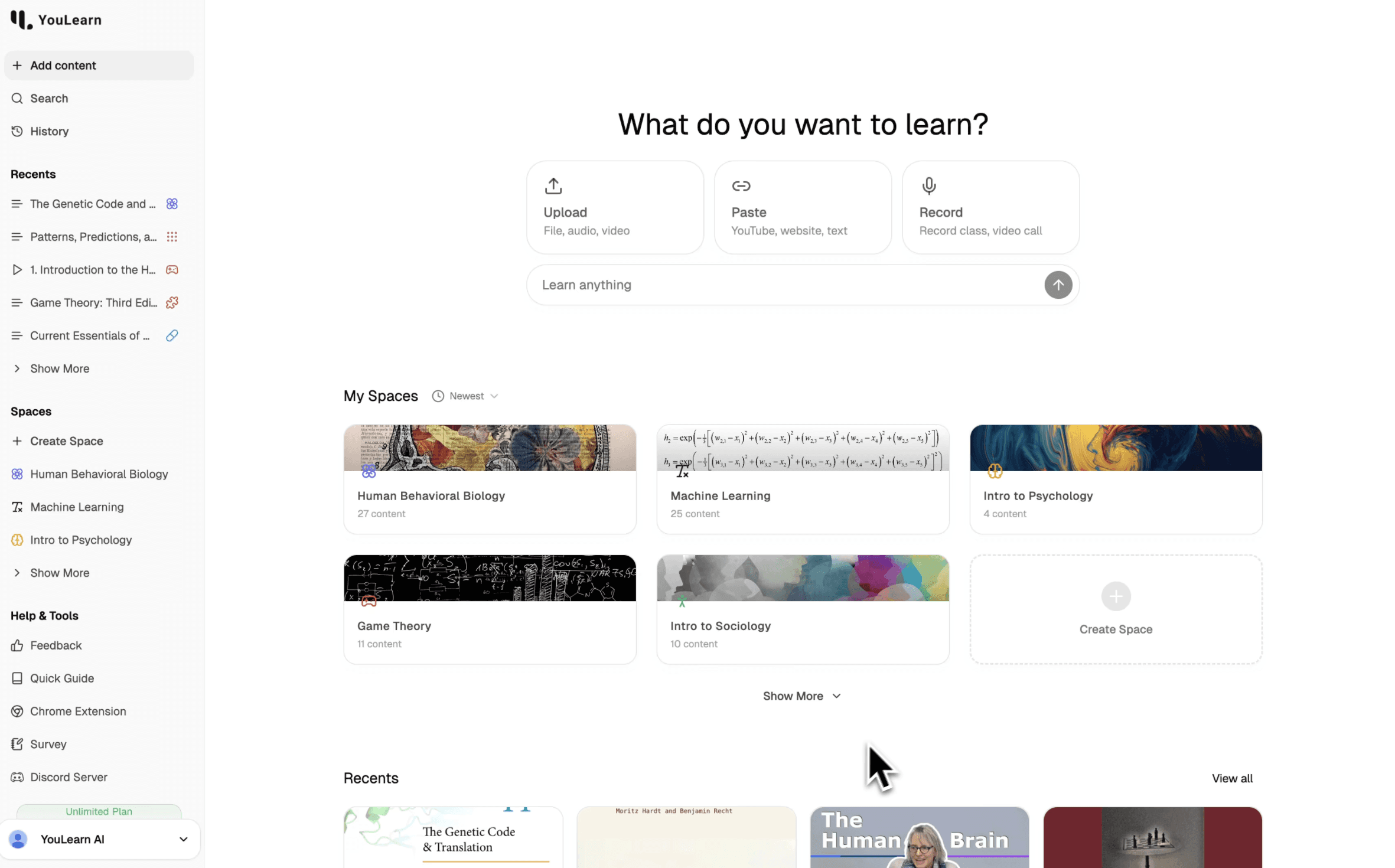 YouLearn platform screenshot